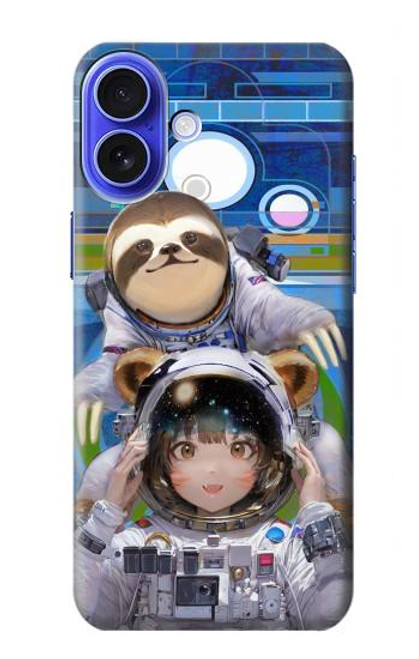 W3915 Raccoon Girl Baby Sloth Astronaut Suit Hard Case and Leather Flip Case For iPhone 16