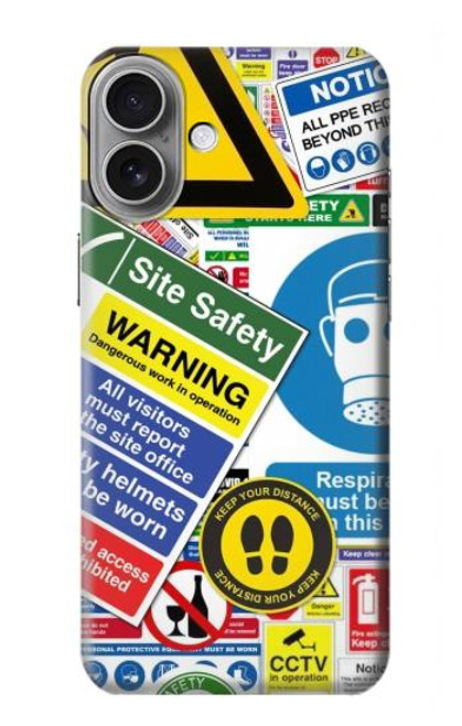 W3960 Safety Signs Sticker Collage Hard Case and Leather Flip Case For iPhone 16 plus