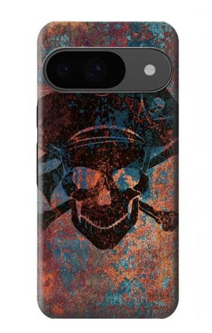 W3895 Pirate Skull Metal Hard Case and Leather Flip Case For Google Pixel 9