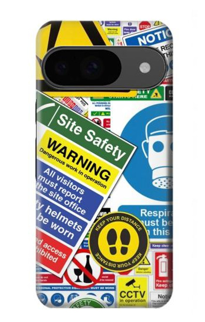 W3960 Safety Signs Sticker Collage Hard Case and Leather Flip Case For Google Pixel 9