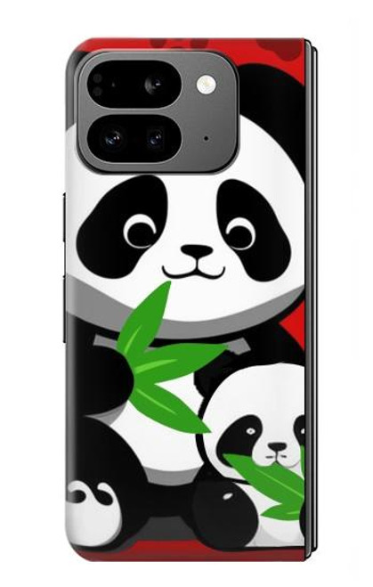 W3929 Cute Panda Eating Bamboo Hard Case and Leather Flip Case For Google Pixel 9 Pro Fold