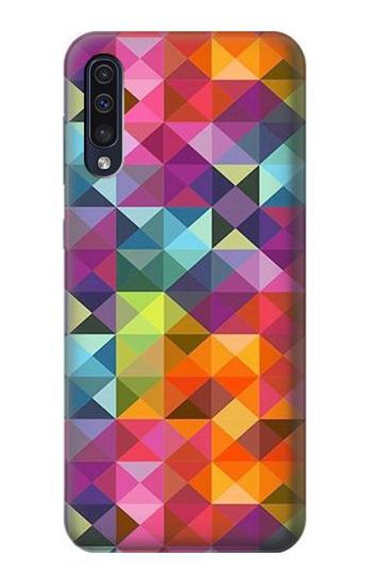 W3477 Abstract Diamond Pattern Hard Case and Leather Flip Case For Samsung Galaxy A50