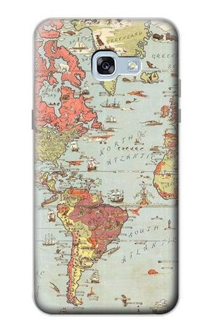 W3418 Vintage World Map Hard Case and Leather Flip Case For Samsung Galaxy A5 (2017)