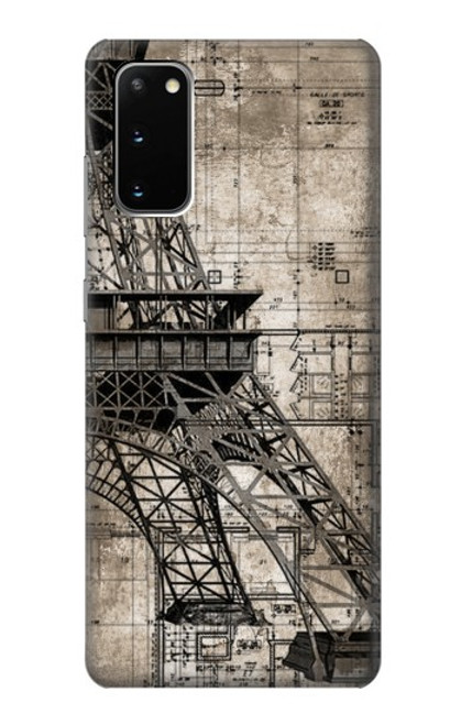 W3416 Eiffel Tower Blueprint Hard Case and Leather Flip Case For Samsung Galaxy S20