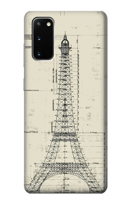 W3474 Eiffel Architectural Drawing Hard Case and Leather Flip Case For Samsung Galaxy S20