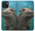 W3871 Cute Baby Hippo Hippopotamus Hard Case and Leather Flip Case For iPhone 15