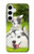 W3795 Kitten Cat Playful Siberian Husky Dog Paint Hard Case and Leather Flip Case For Samsung Galaxy S24 Plus