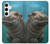 W3871 Cute Baby Hippo Hippopotamus Hard Case and Leather Flip Case For Samsung Galaxy S24 Plus