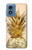 W3490 Gold Pineapple Hard Case and Leather Flip Case For Motorola Moto G Play 4G (2024)