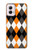 W3421 Black Orange White Argyle Plaid Hard Case and Leather Flip Case For Motorola Moto G Power 5G (2024)