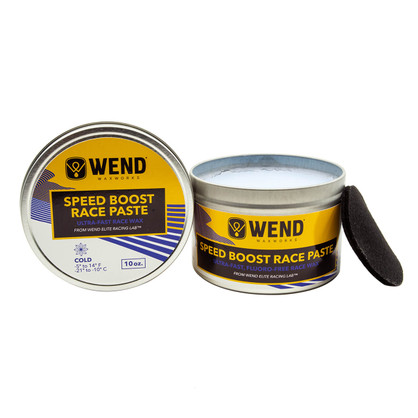 WEND Speed Boost Race Paste Cold temp ski & snowboard racing wax in a 10oz tin, shown with an open top and the felt applicator.