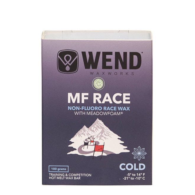 WEND MF Race Cold temp ski & snowboard training and racing wax in a 100g hot-melt bar.