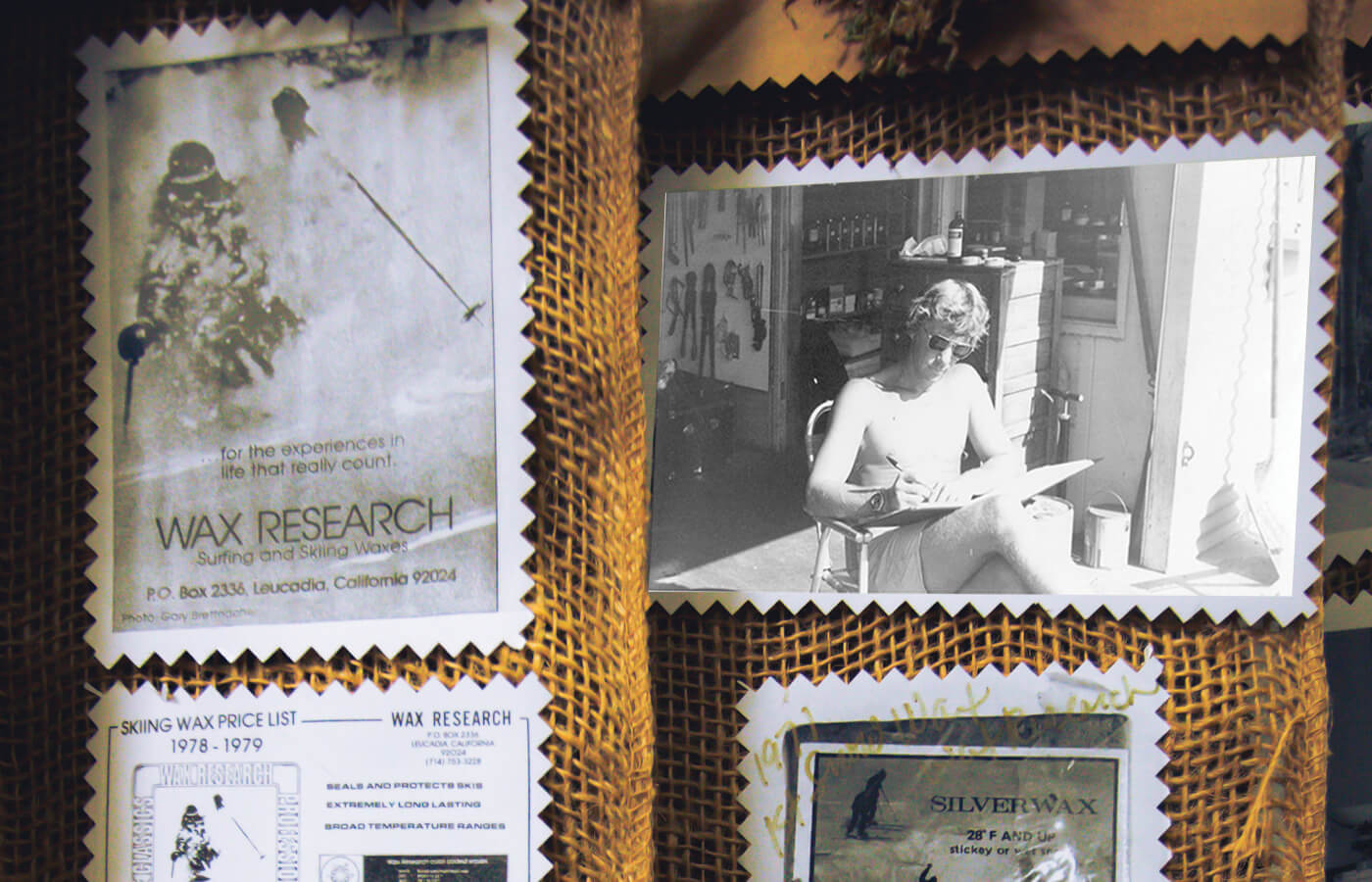 Archive photos of Wax Research/Wend founder John Dahl skiing and working in the office.