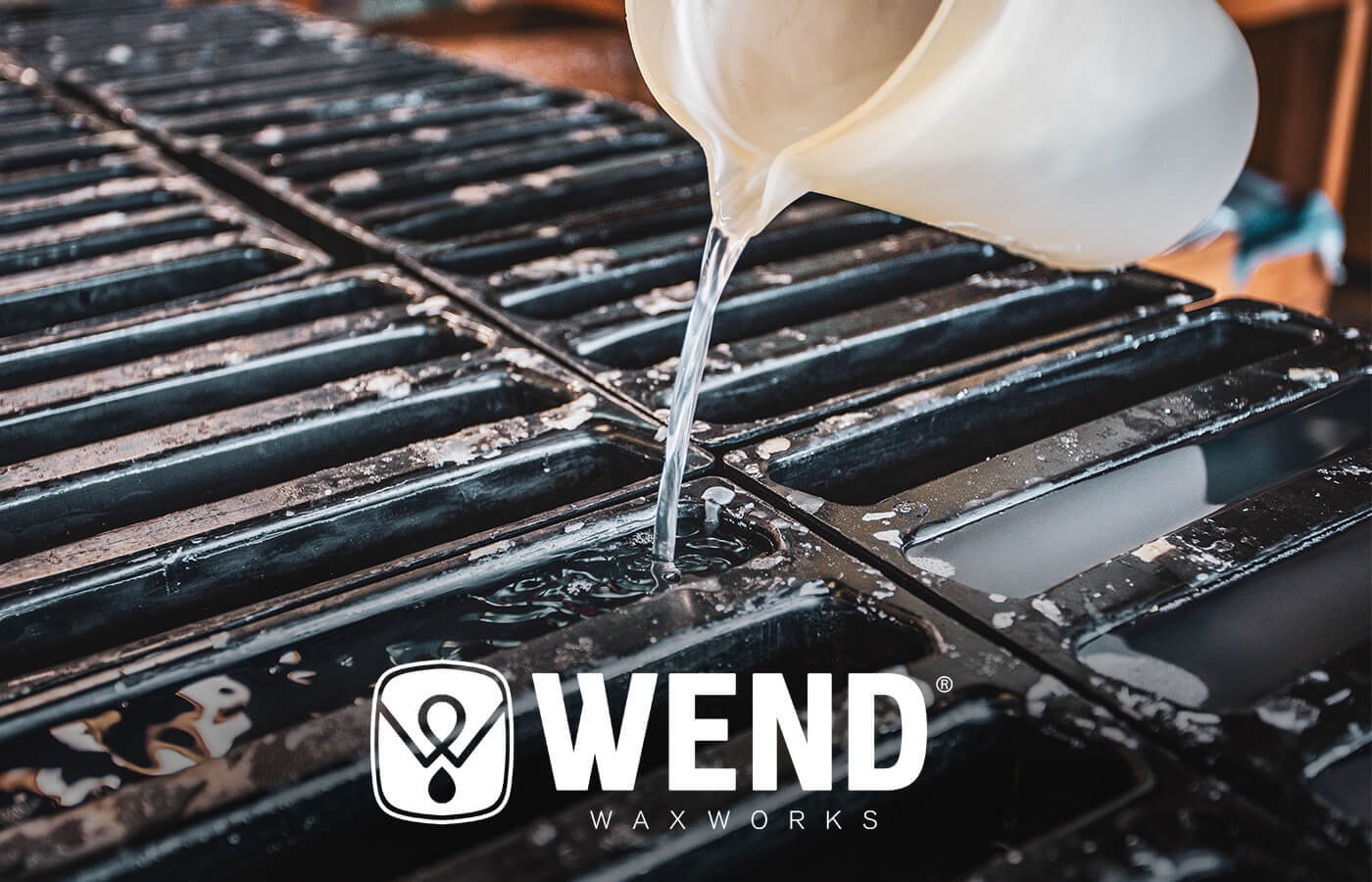 Photo of Wend wax being handpoured into ski & snowboard wax bar molds