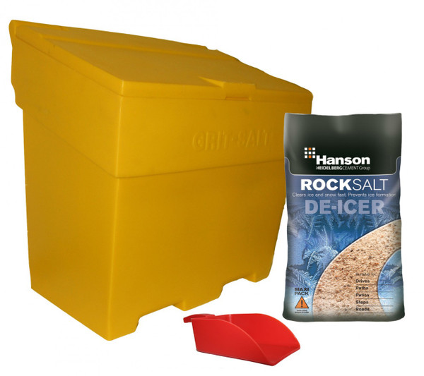 Brown Rock Salt, Grit Bin & Hand Scoop