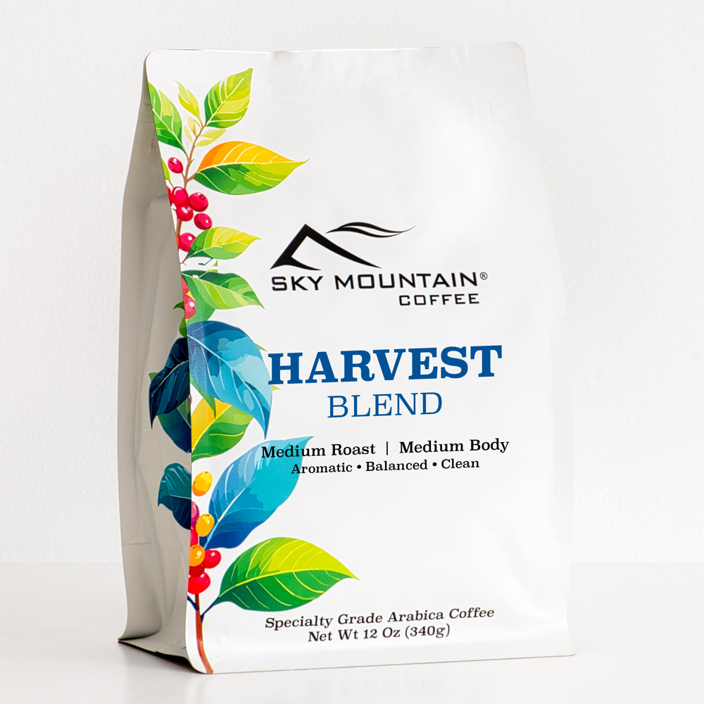 12 ounce bag of Harvest Blend whole bean coffee