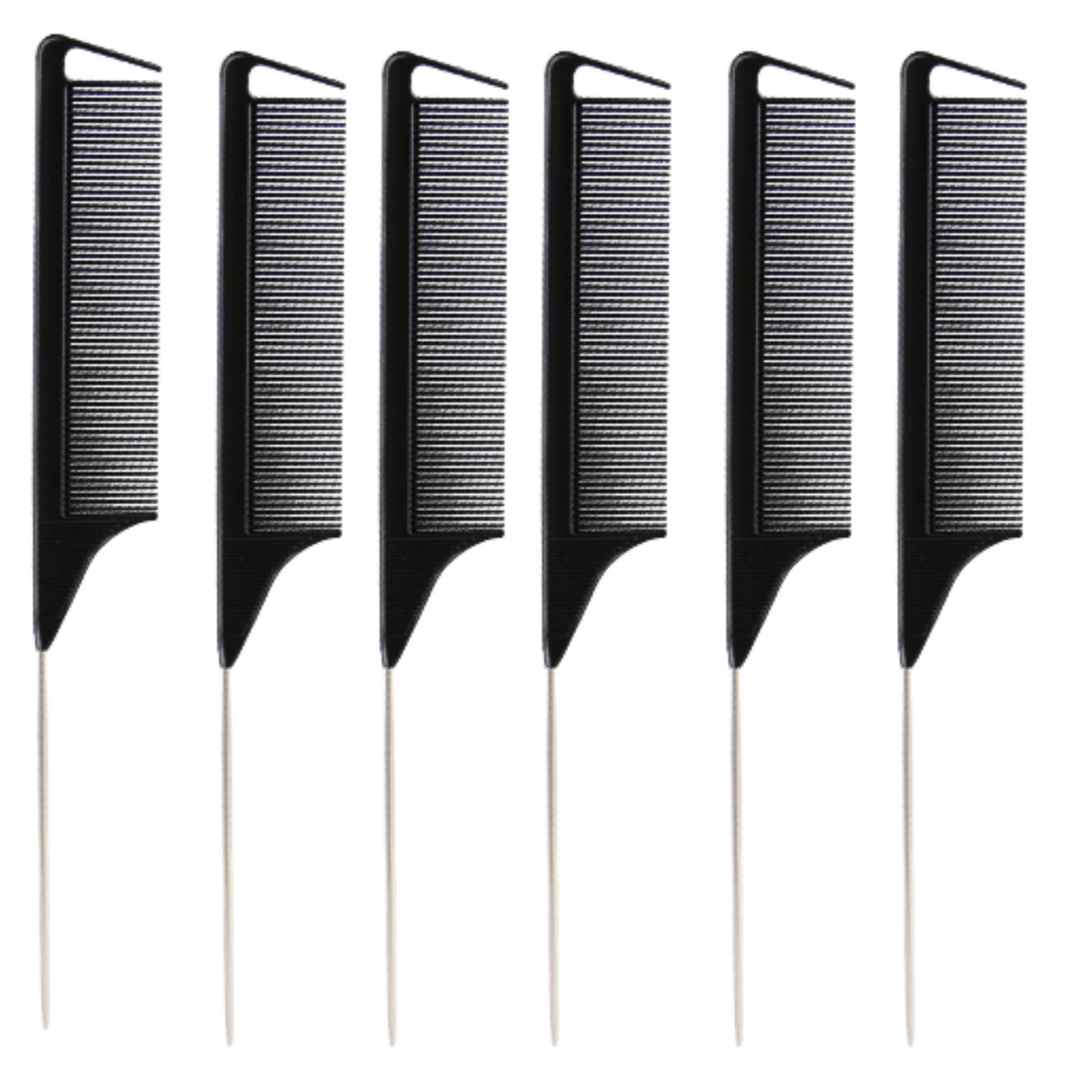 6 PC Yellow Rat Tail Styling Comb with Stainless Steel Pintail