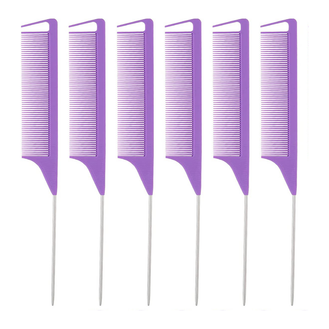 6 PC Purple Rat Tail Styling Comb with Stainless Steel Pintail Braiding  Combs - Blond Forte