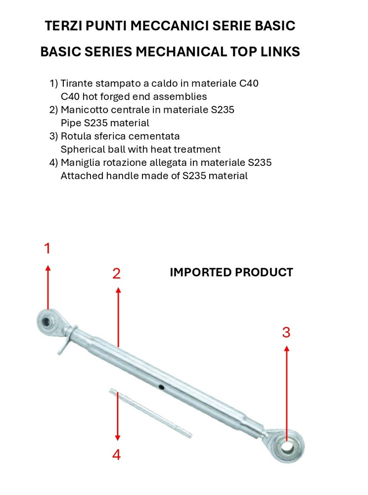 Terzo punto Basic cat. I M22x2,5 lunghezza 380-540mm - Ama