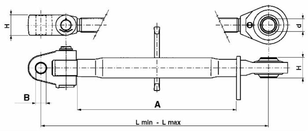 Terzo punto cat. II con attacco snodato e tirante lunghezza 655-920mm - Ama Terzo punto cat. II con attacco snodato e tirante lunghezza 655-920mm - Ama