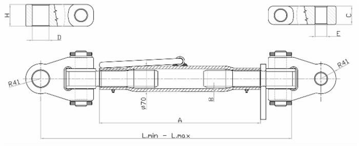 Terzo punto cat. III con attacchi snodati M48x3 lunghezza 665-875mm - Ama