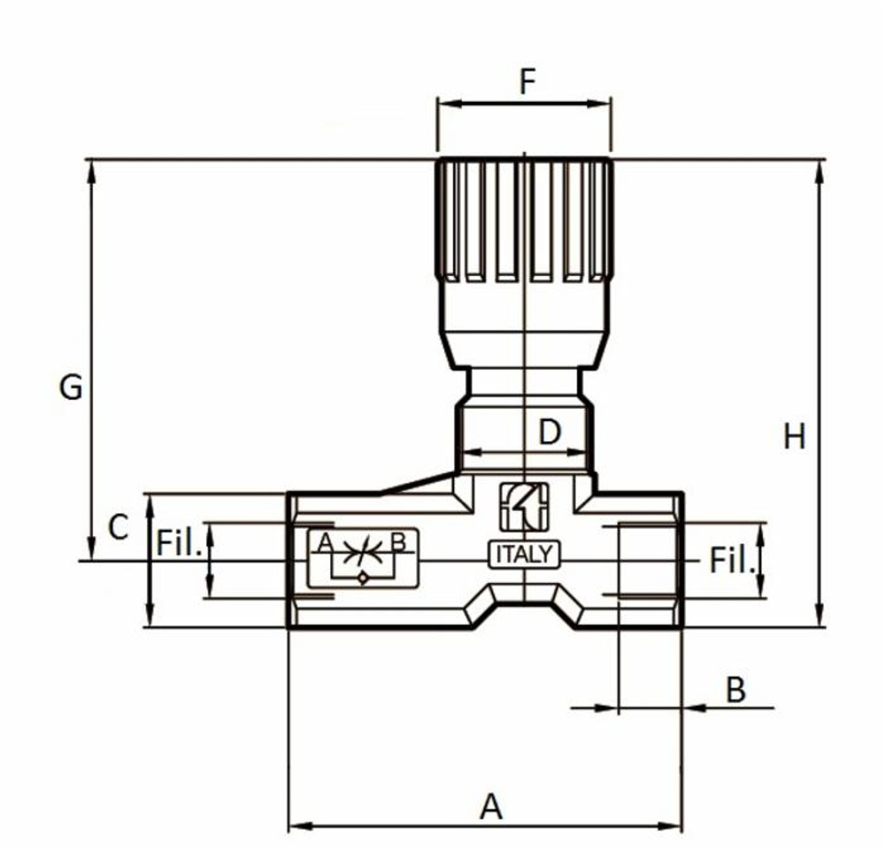 Regolatore di flusso bidirezionale da 1/2" in ottone - Tognella