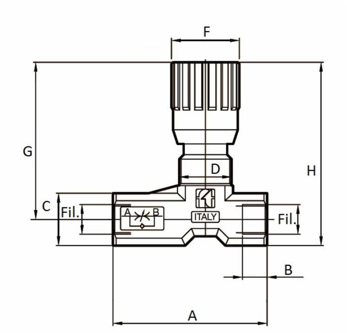 Regolatore di flusso bidirezionale da 3/8" in ottone - Tognella