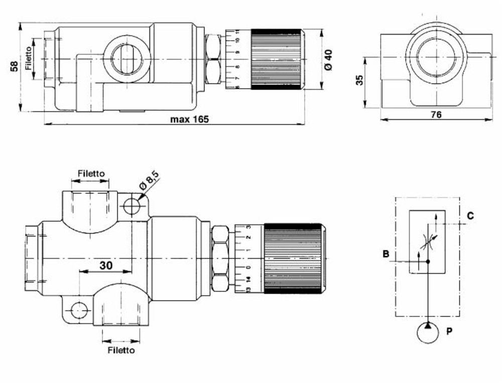 Regolatore di flusso prioritario da 1/2" verticale - Ama Refluid