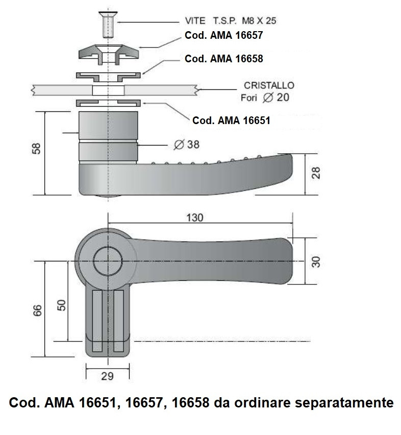 Chiusura per finestrino sx con maniglia di 130mm - Ama