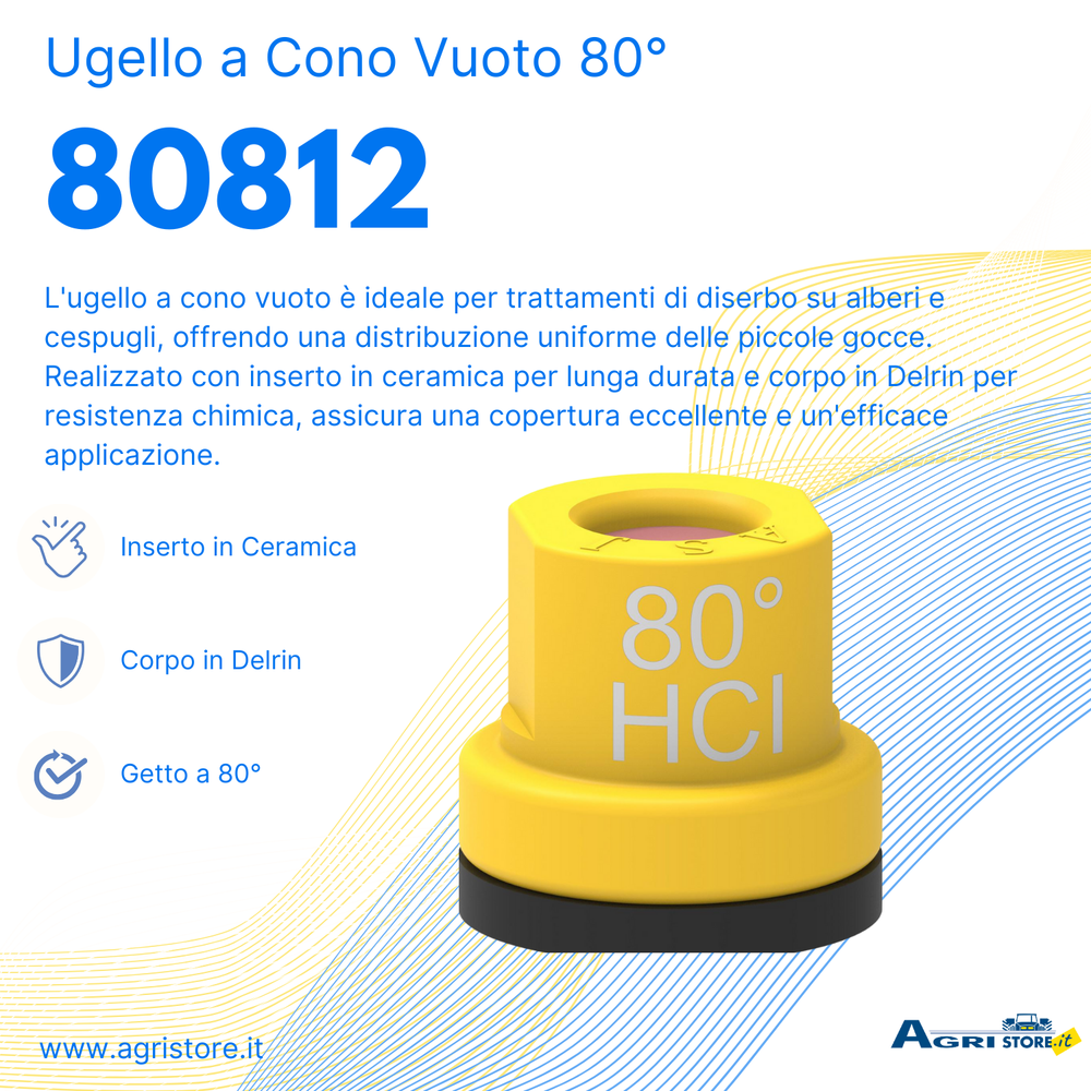 Ugello a cono vuoto con inserto in ceramica e corpo in Delrin 80° giallo - Asj Spray-Jet