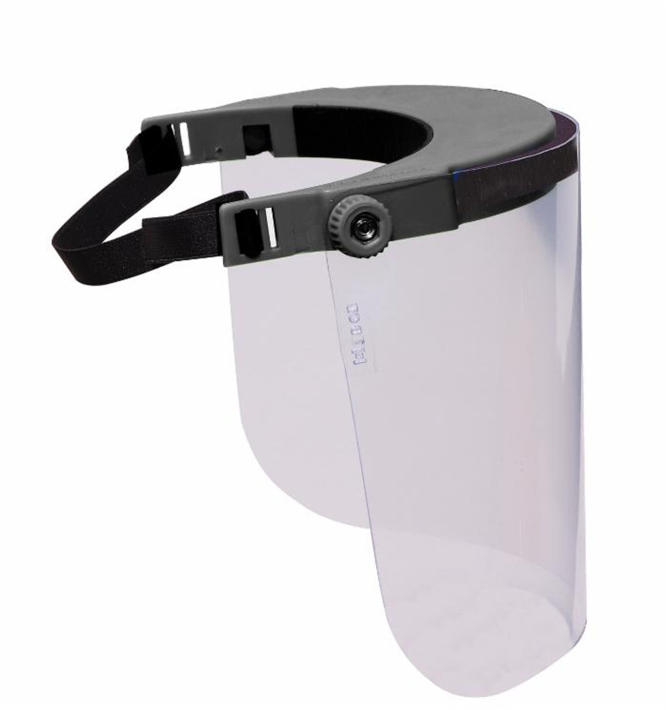 Visiera nera regolabile in policarbonato trasparente angolo di 180° peso 130g conforme alle norme riutilizzabile e sanificabile - Ama Visiera nera regolabile in policarbonato trasparente angolo di 180° peso 130g conforme alle norme riutilizzabile e sanificabile - Ama