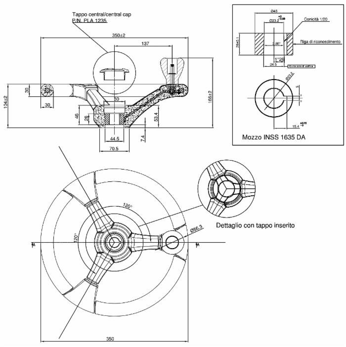 Volante C/6 diametro 350 mm con cono Danfoss 1 senza pomello - Seat Industries