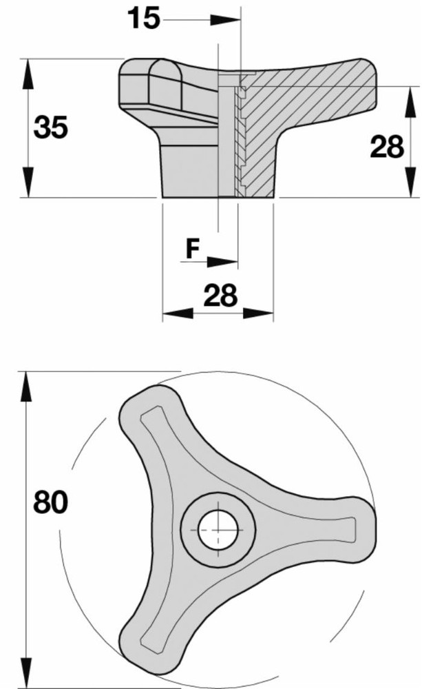 Volantino 3 bracci Ø 80mm con boccola M12 - Ama