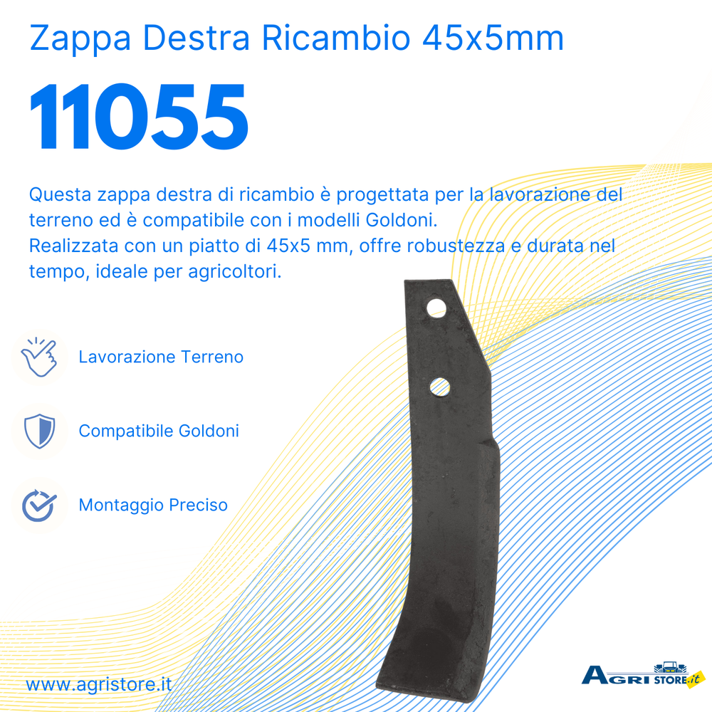 Zappa destra di ricambio adattabile Goldoni piatto da 45x5mm Ø foro 42mm - Ama