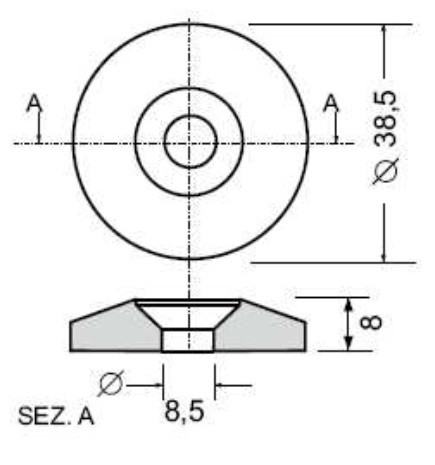 Borchia per cabine con foro svasato Ø 8,5mm - Ama