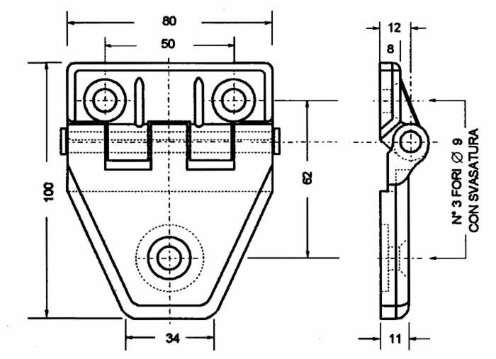 Cerniera in plastica per cabine,larghezza 80mm interasse fori 50mm - Ama