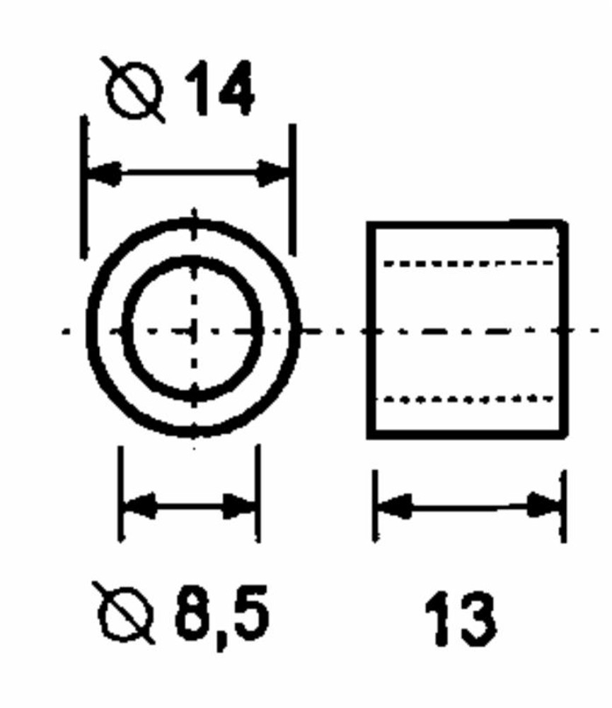 Distanziale per gommino di protezione vetro con Ø esterno 14mm - Ø interno 8,5mm - altezza 13mm - Ama