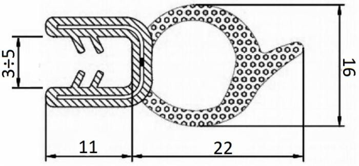Guarnizione per lamiera o ABS con aggancio da 3mm a 5mm (5 mt) - Ama