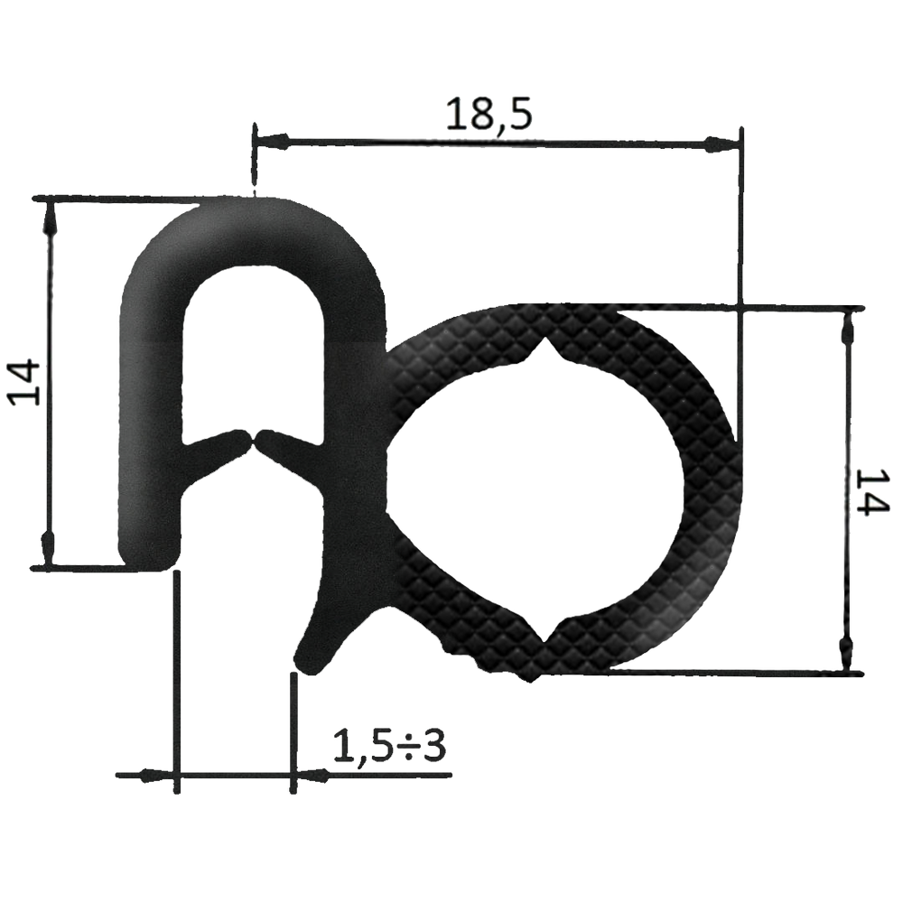 Guarnizione per lamiera o ABS e cofani con aggancio fino a 3mm (5 mt) - Ama