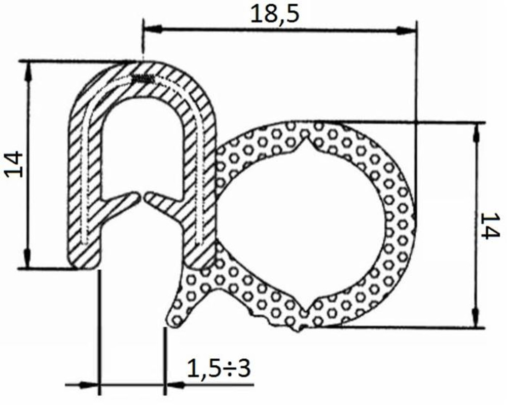 Guarnizione per lamiera o ABS e cofani con aggancio fino a 3mm (5 mt) - Ama