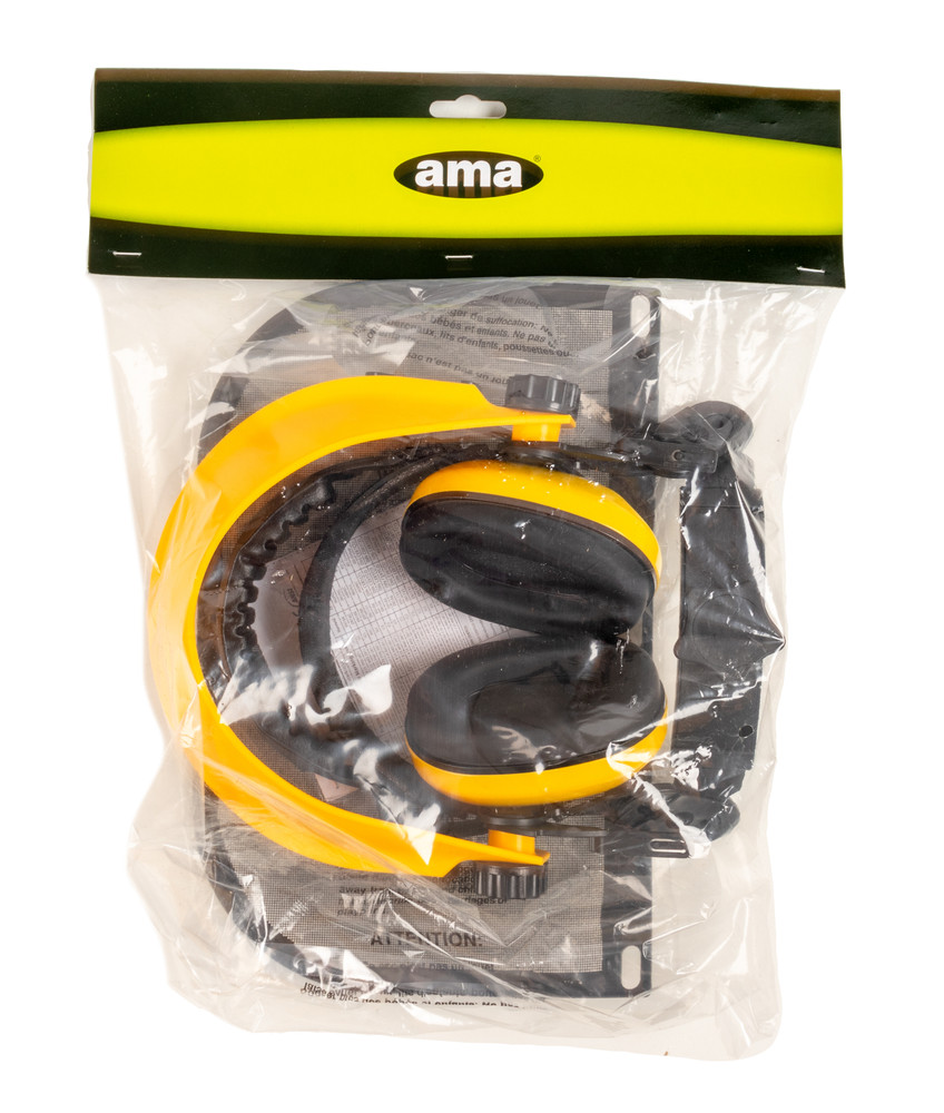 Visiera protettiva gialla con schermo in rete e cuffie confezionata - Ama