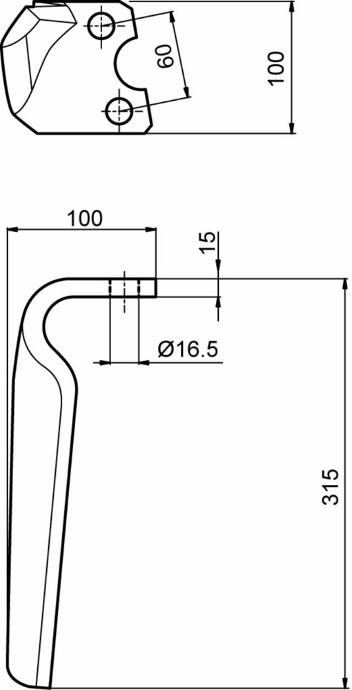Dente per erpice sinistro lunghezza 315mm larghezza 100mm - Ama