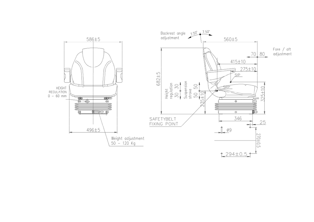 Sedile Activo Standard in tessuto nero con molleggio meccanico e braccioli - Seat Industries