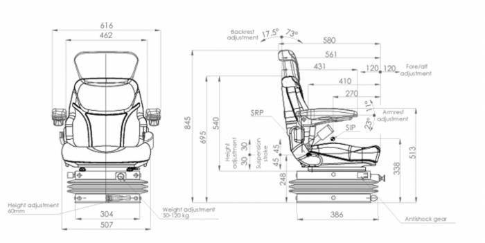 Sedile Activo Plus con sospensione pneumatica - Seat Industries