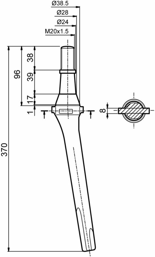 Dente per erpice lunghezza 370mm foro M20 - Ama