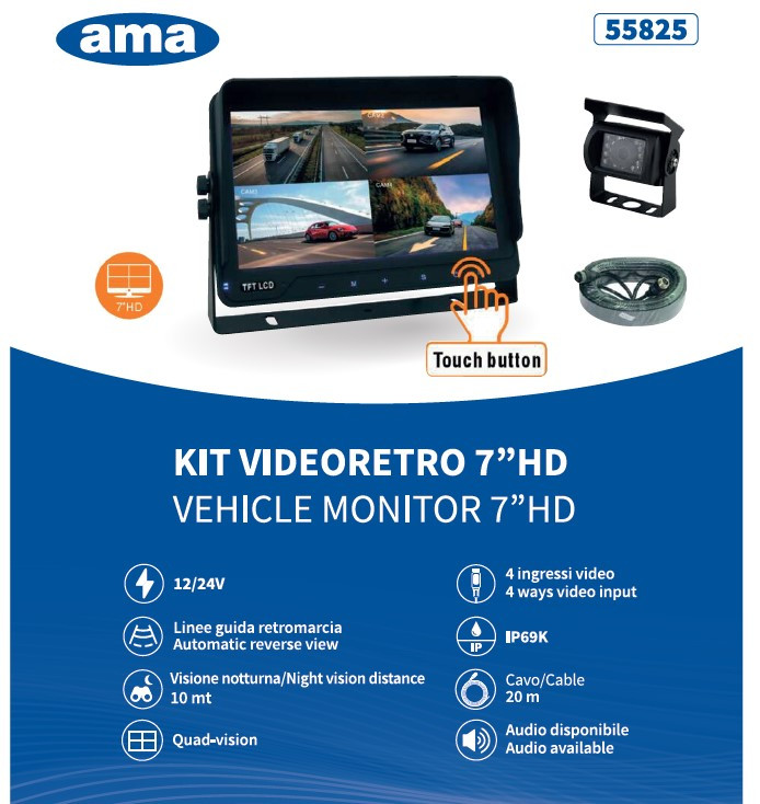 Kit videocamera 7" HD 16:9 12-24V - Ama