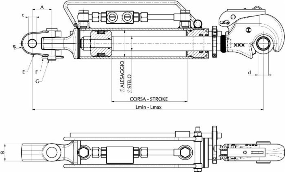 Terzo punto idraulico 70x35x250 mm - Ama