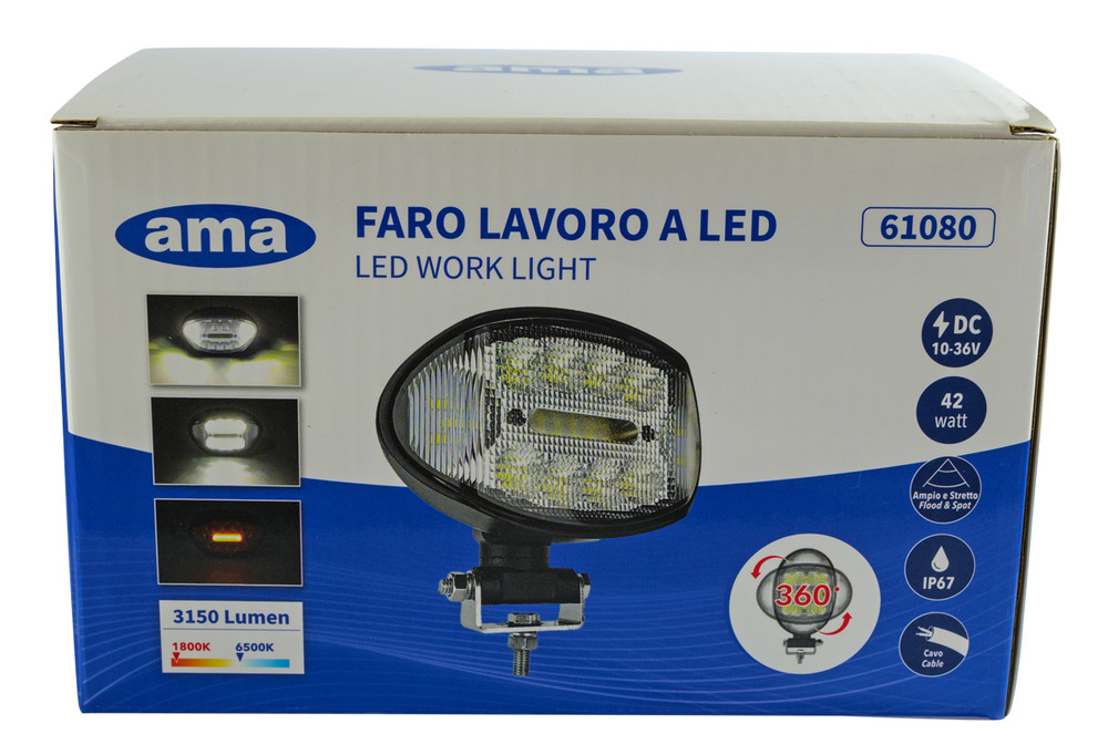 Faro da lavoro a LED ovale 10-36V DC 42W con rotazione 360° - Ama