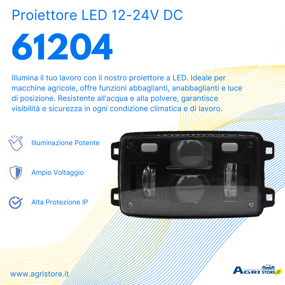 Proiettore a LED 12-24V DC funzioni abbaglianti, anabbaglianti, luci di posizione - Ama