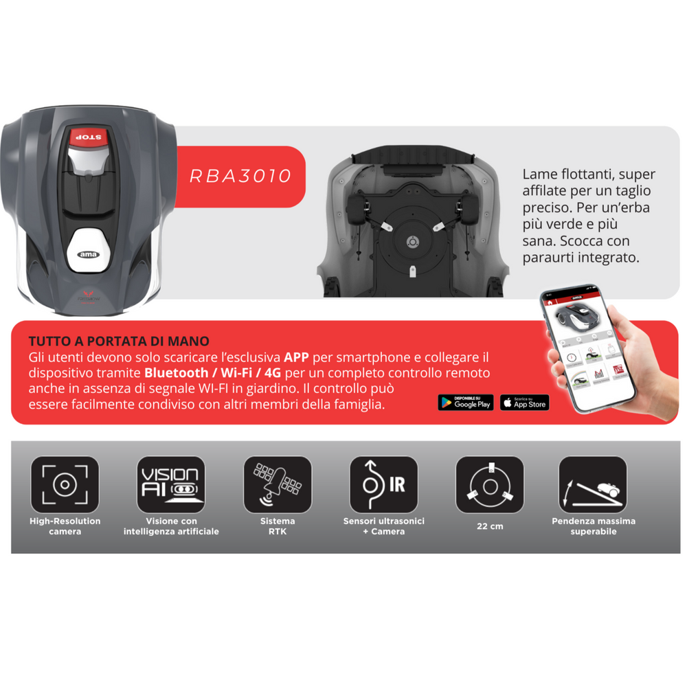 Robot  tagliaerba Ama Freemow 3010  RBA3010 navigazione intelligente - Ama